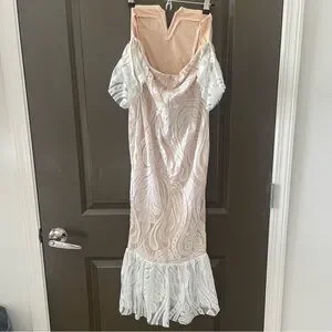 PrettyLittleThing | Dresses | White Bardot Lace Frill Hem Midi Dress |  Poshmark